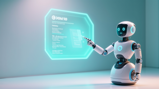 现代化办公室场景，电脑屏幕上显示聊天机器人界面，人工智能客服系统，蓝色科技感背景